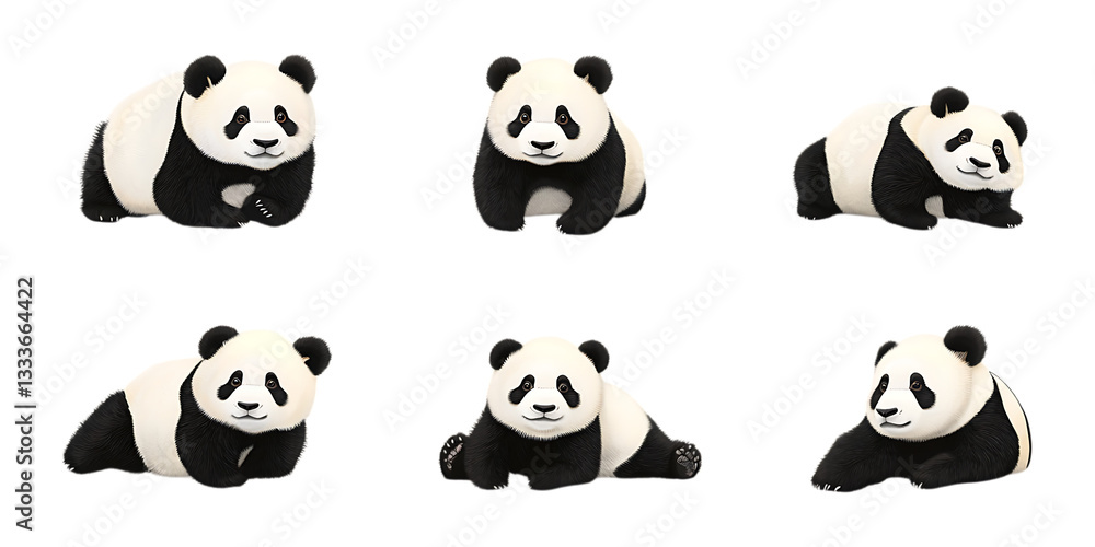 Obraz premium Pack Panda Set on Transparent Background for Wildlife, Nature, and Cute Animal Illustrations