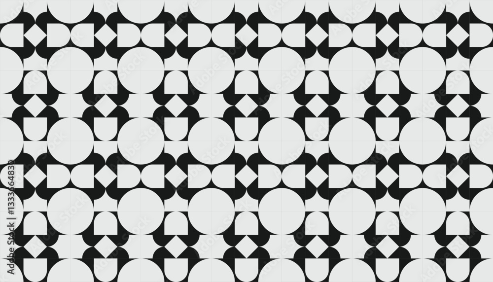 Naklejka premium Seamless black and white geometric pattern with elegant circle motifs