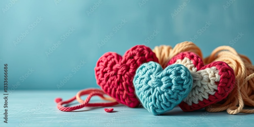 Naklejka premium Handmade Crochet Hearts Yarn Crafts Love Valentine s