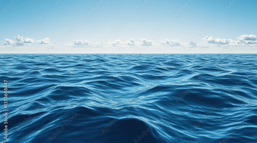 Fototapeta premium Gentle ocean waves ripple beneath a calm, clear sky, creating a serene and tranquil seascape.