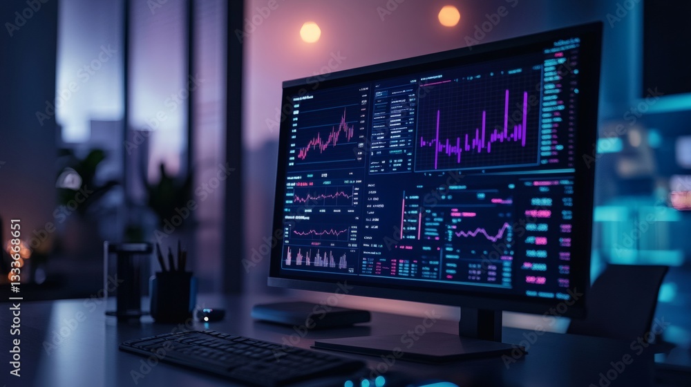 A sleek financial dashboard with an interactive touch interface, showing fluctuating cryptocurrency values, stock market graphs, and trading volume in a futuristic workspace A sleek financial dashboard with an interactive touch interface, showing fluctuating cryptocurrency values, stock market graphs, and trading volume in a futuristic workspace