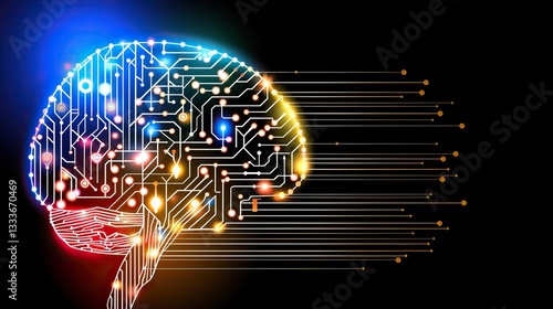 Glowing digital AI brain with intricate neural connections, symbolizing artificial intelligence, technology innovation, and data security concepts.
