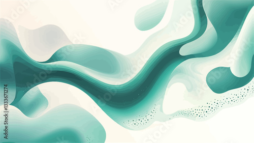 The image is an abstract digital illustration featuring flowing, organic forms in shades of teal and white.  The forms are smooth and glossy, with variations in opacity creating a sense of depth