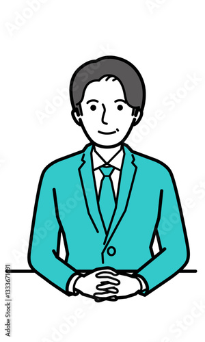 正面をむいて微笑むスーツの中高年男性/ベクターイラスト素材