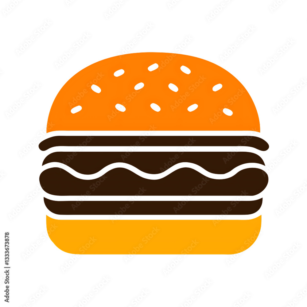A Juicy, Delicious Hamburger, Ready To Be Devoured, With A Bold, Graphic Design In Vibrant Orange And Brown Isolated on Transparent Background A Juicy, Delicious Hamburger, Ready To Be Devoured, With A Bold, Graphic Design In Vibrant Orange And Brown Isolated on Transparent Background