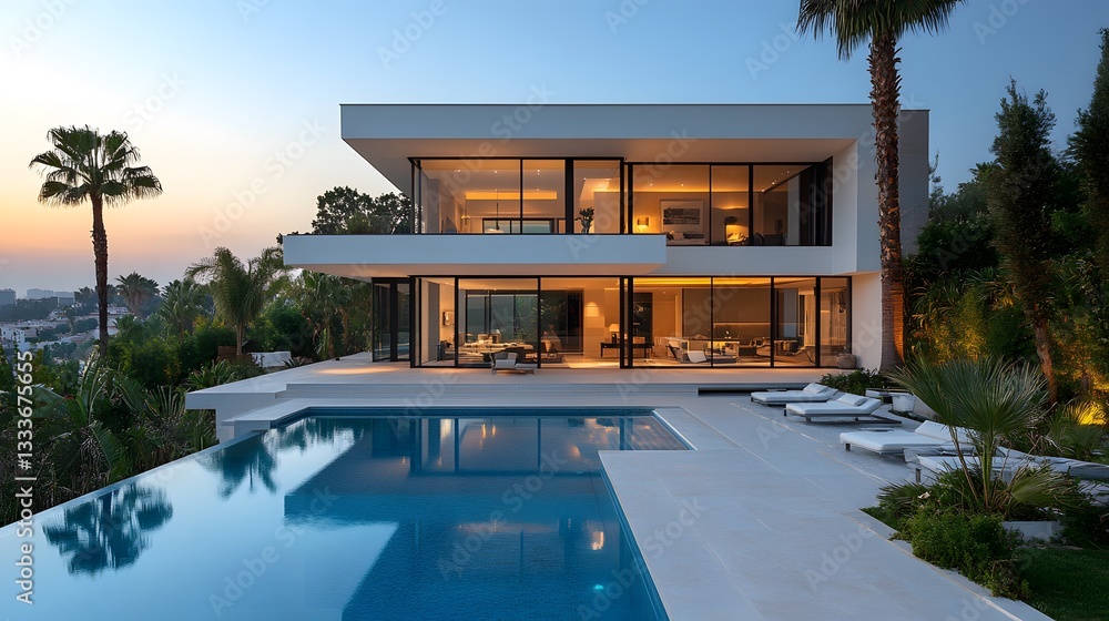 Fototapeta premium Luxury villa with a swimming pool and modern architectural design