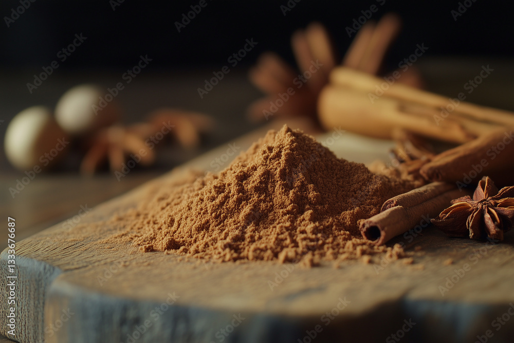 Cinnamon Powder with Star Anise and Cinnamon Sticks