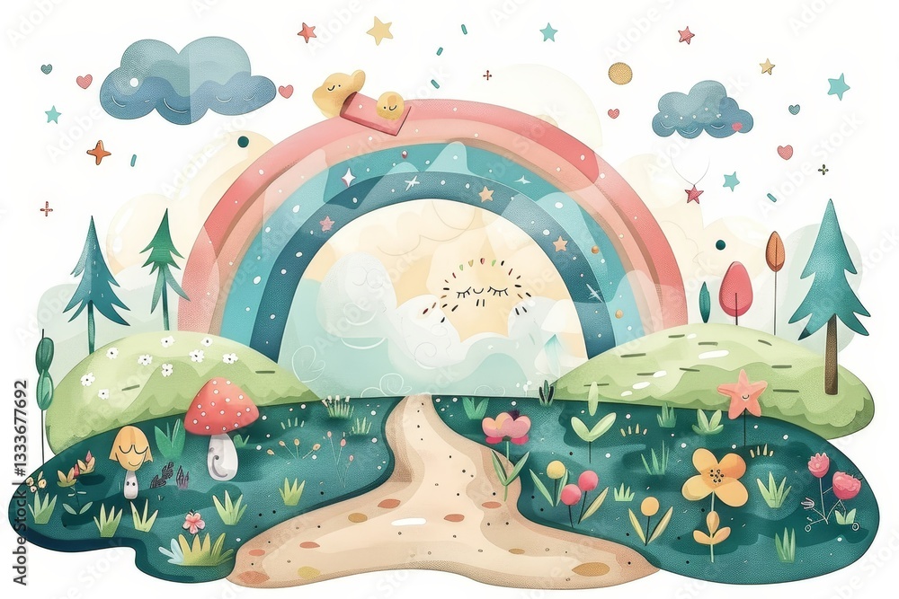 Fototapeta premium cartoon bright rainbow on white background