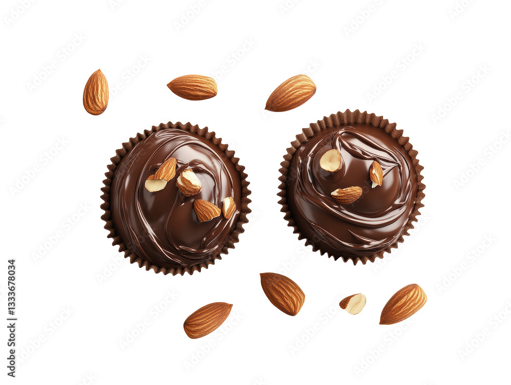 Isolated Two Chocolate Almond Cups Isolated Two Chocolate Almond Cups