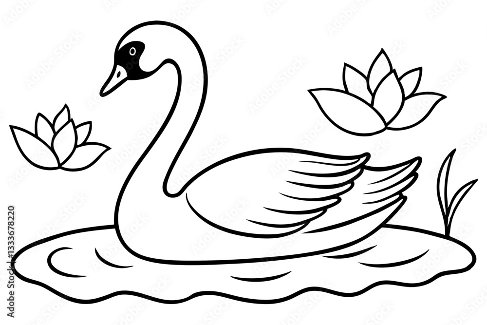 swan on the lake,swan line art icon on white background. swan on the lake,swan line art icon on white background.