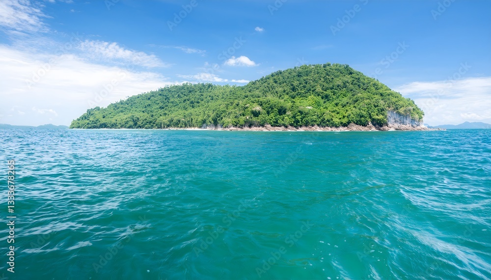 Fototapeta premium Beautiful Island Surrounded by Turquoise Waters and Blue Sky