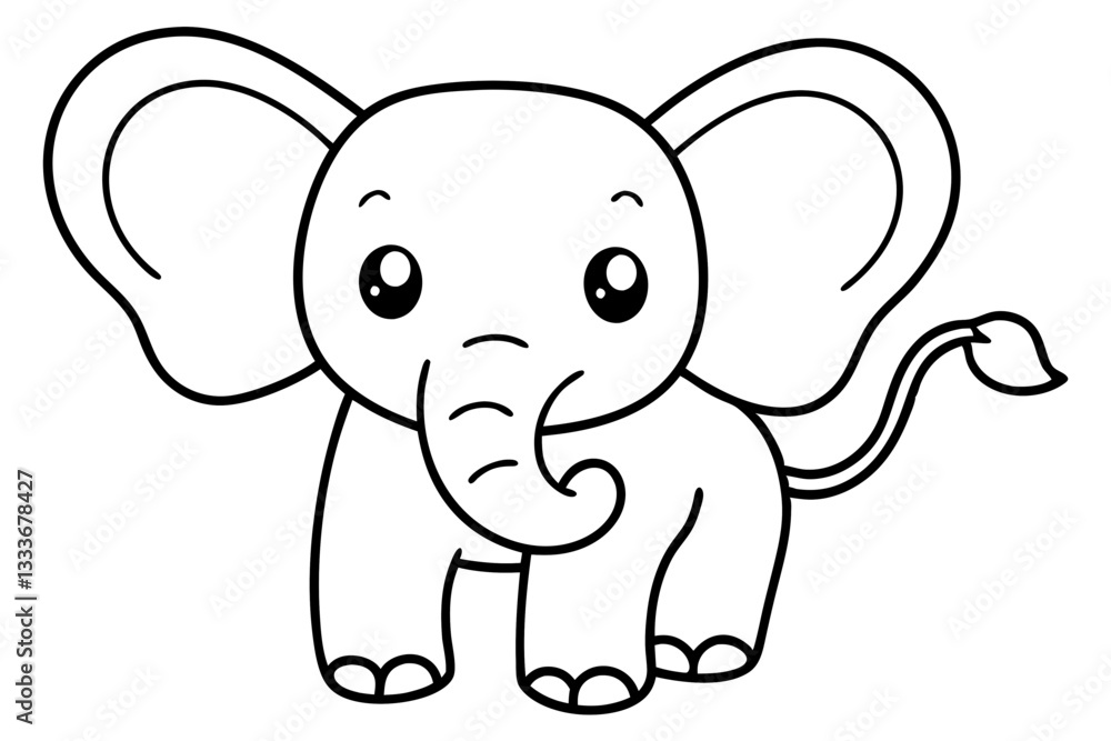 baby elephant cartoon coloring book page , elephant line art vector illustration on white background. baby elephant cartoon coloring book page , elephant line art vector illustration on white background.