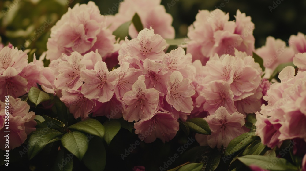Beautiful Pink Flowers in Full Bloom with Lush Green Leaves Beautiful Pink Flowers in Full Bloom with Lush Green Leaves