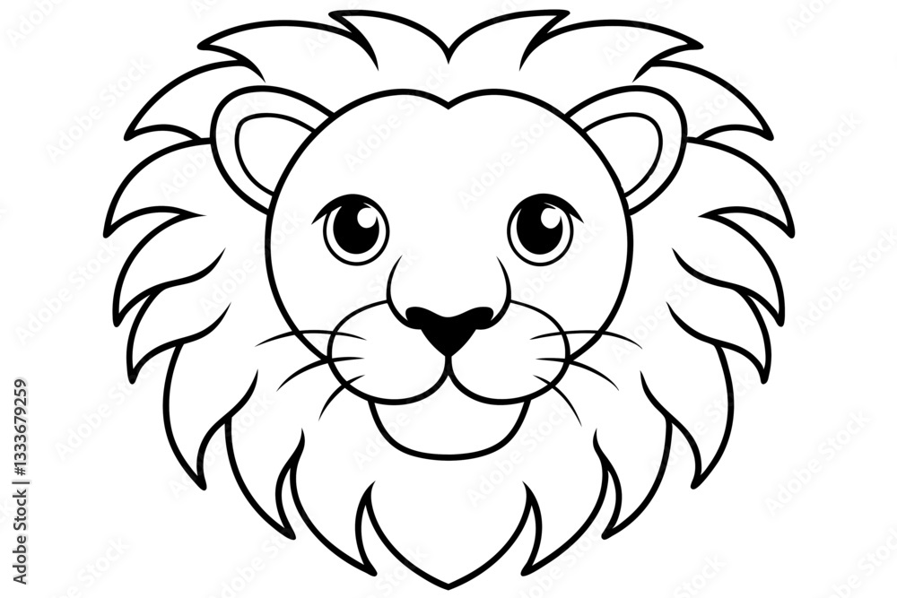 Fototapeta premium cute lion head line art icon, lion head mascot symbol, lion head silhouette vector, lion head vector illustration, lion cartoon isolated on white background