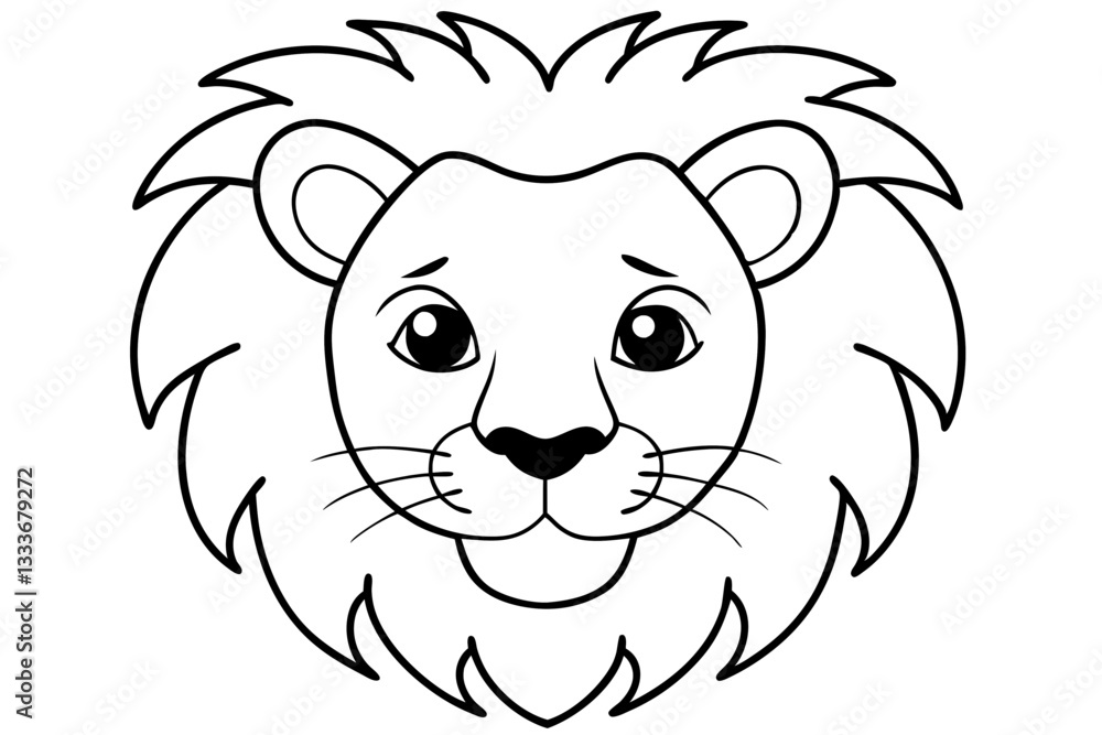 Obraz premium cute lion head line art icon, lion head mascot symbol, lion head silhouette vector, lion head vector illustration, lion cartoon isolated on white background