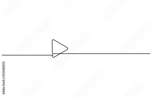 Continuous line drawing of play icon. Media, Video or music player button in linear style. One line drawing, Play icon in continuous line drawing style.