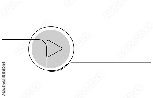 Continuous line drawing of play icon. Media, Video or music player button in linear style. One line drawing, Play icon in continuous line drawing style.