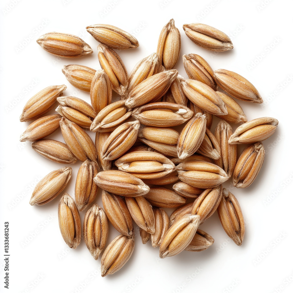 Whole barley grains are nutritious food ingredient, showcasing their natural texture and color. These grains are often used in various recipes and health foods Whole barley grains are nutritious food ingredient, showcasing their natural texture and color. These grains are often used in various recipes and health foods