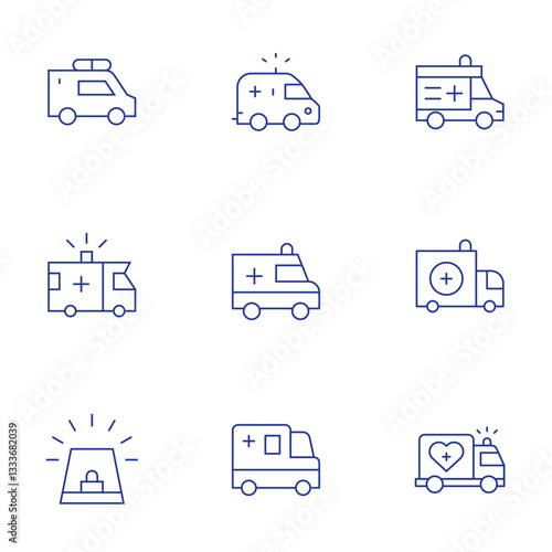 Ambulance icons set. Thin Line style, editable stroke. ambulance, siren.