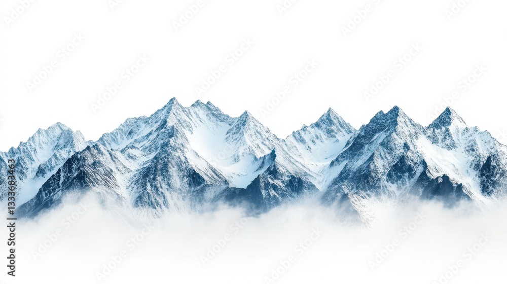 Obraz premium Snow-covered mountains, isolated on a white background.