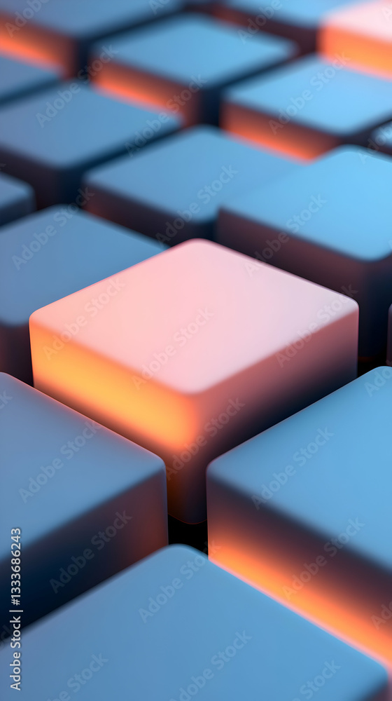 Glowing Orange and Blue 3D Cubes in a Virtual Grid Glowing Orange and Blue 3D Cubes in a Virtual Grid