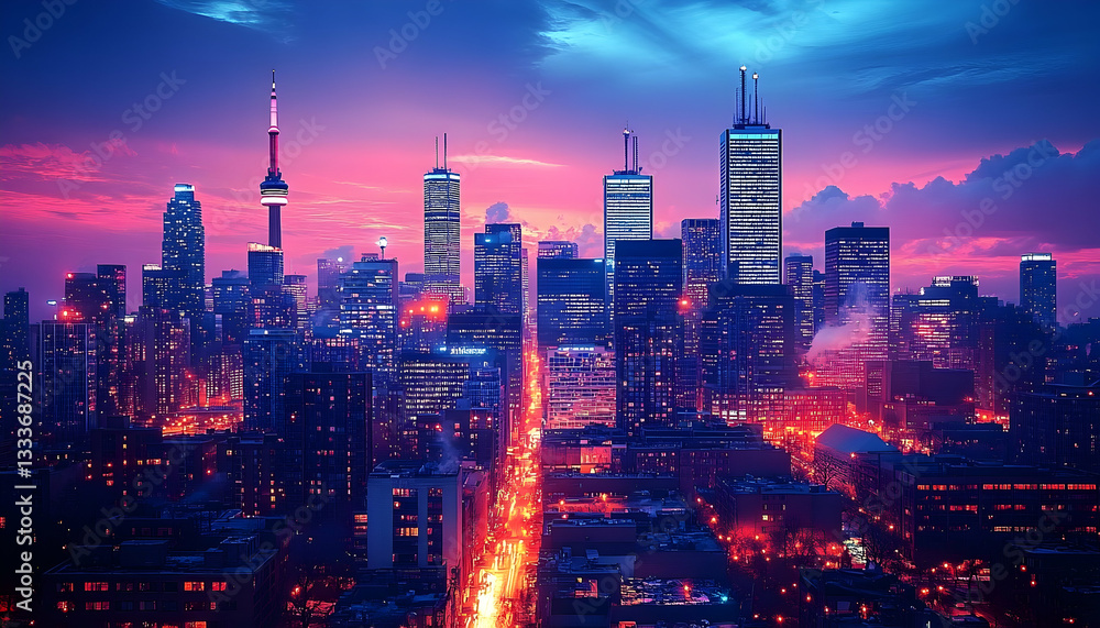 Fototapeta premium Toronto Skyline at Dusk, City Lights