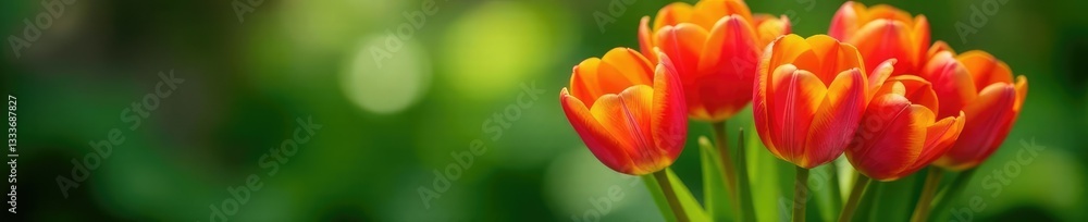 Red orange tulips in a vase with lush greenery, gardens, garden decor, greenery