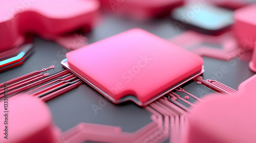 Wallpaper Mural Glowing Pink Futuristic Circuit Board with Vibrant Technology Details Torontodigital.ca