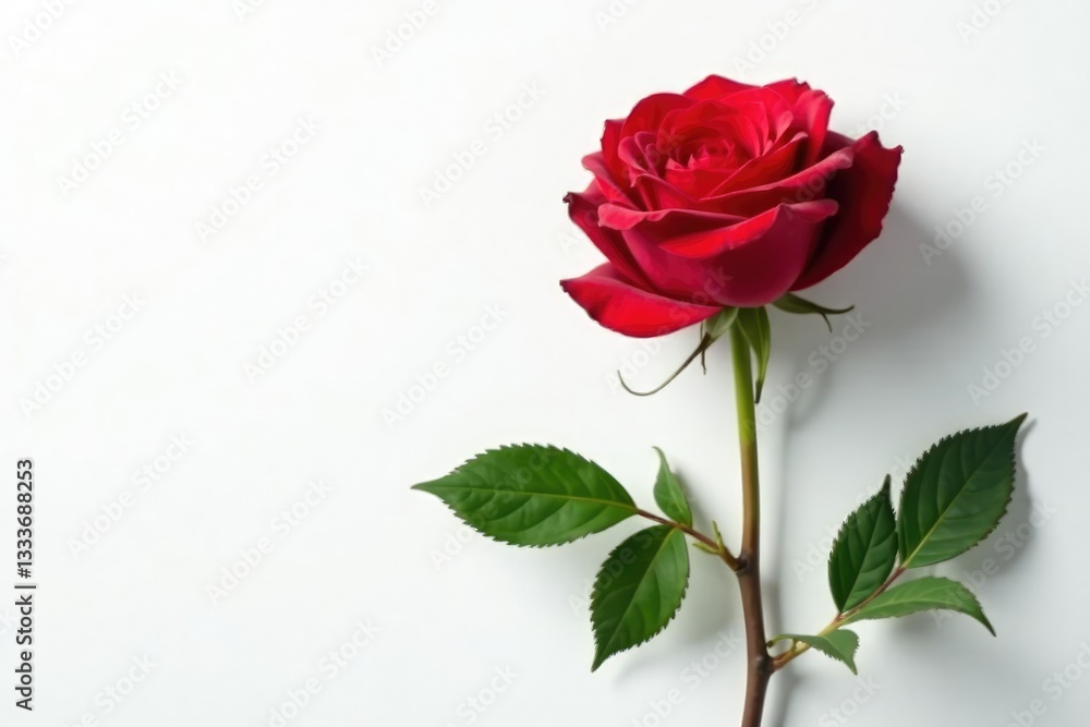 Red rose stems and leaves against a crisp white background, flower, texture, stem Red rose stems and leaves against a crisp white background, flower, texture, stem