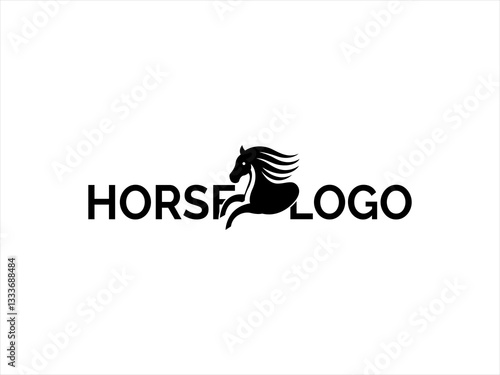 Dynamic black silhouette of a running horse logo.