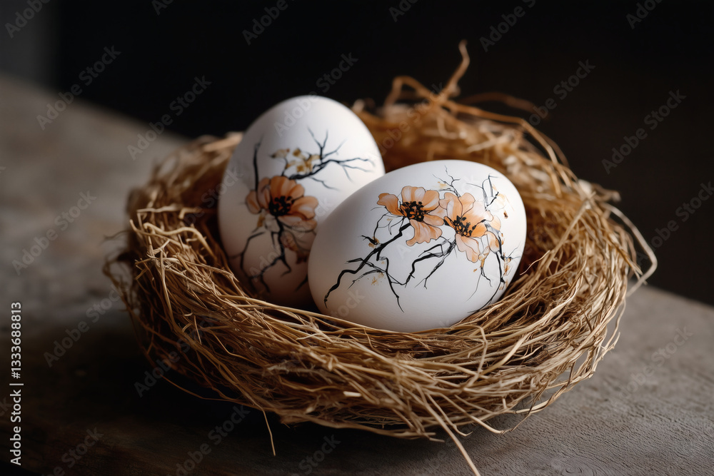 Obraz premium Decorated Easter eggs in nest.