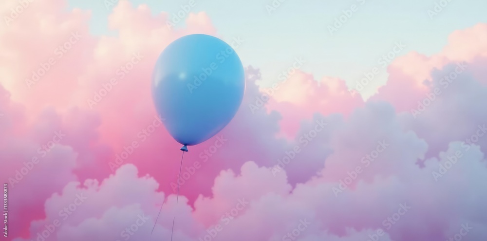 Obraz premium Soft pink fog surrounds a pastel blue balloon, colorful, fog