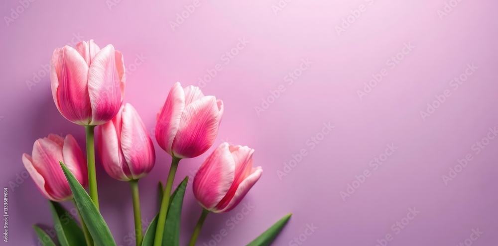 Soft pink tulips in gentle clusters on a soft purple gradient background, botanical, flowers, garden Soft pink tulips in gentle clusters on a soft purple gradient background, botanical, flowers, garden