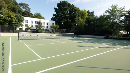 Wallpaper Mural Outdoor Tennis Court Green Surface Modern Apartment Building Torontodigital.ca