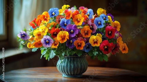 Wallpaper Mural Vibrant colorful pansy bouquet in vase Torontodigital.ca