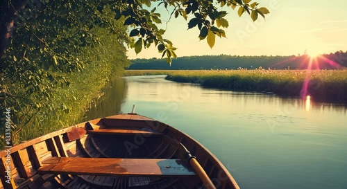Vintage-Inspired Scene of a River and Docked Boat