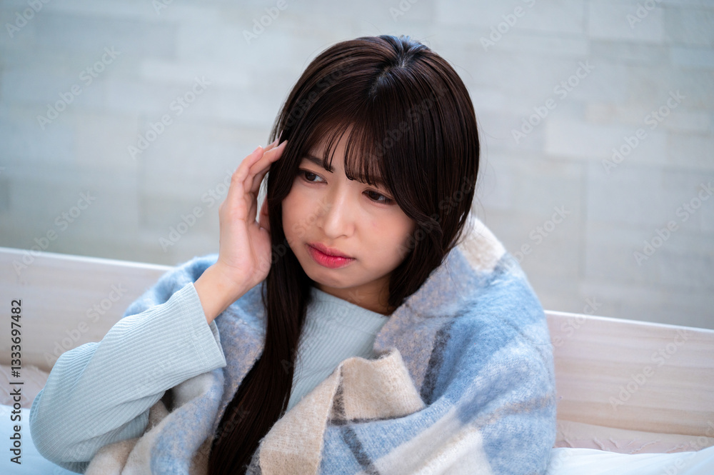 体調不良の日本人女性 体調不良の日本人女性