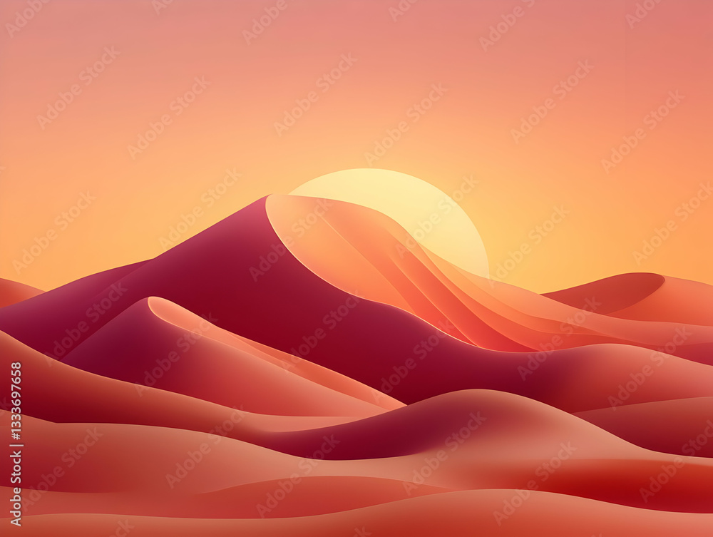 Sunset over Pink and Orange Sand Dunes in the Desert Sunset over Pink and Orange Sand Dunes in the Desert
