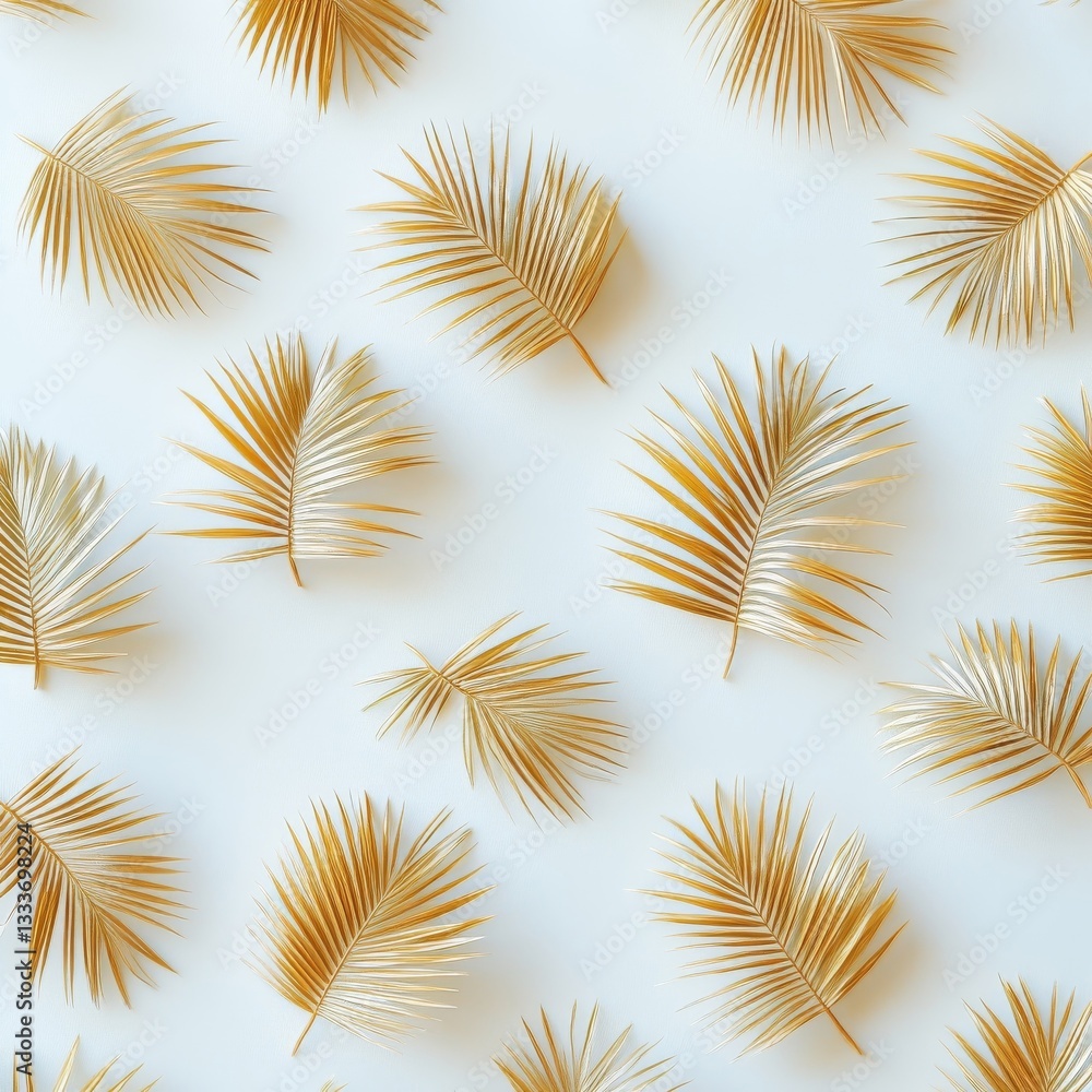 Fototapeta premium Golden Palm Leaves Minimalist Pattern Background