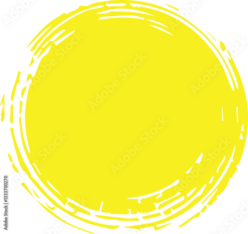 Yellow brush circle. Round stamp vector isolated on background. Painted yellow brush circle vector. For grunge badge, seal, ink and stamp design template. Round grunge hand drawn circle shape, vector