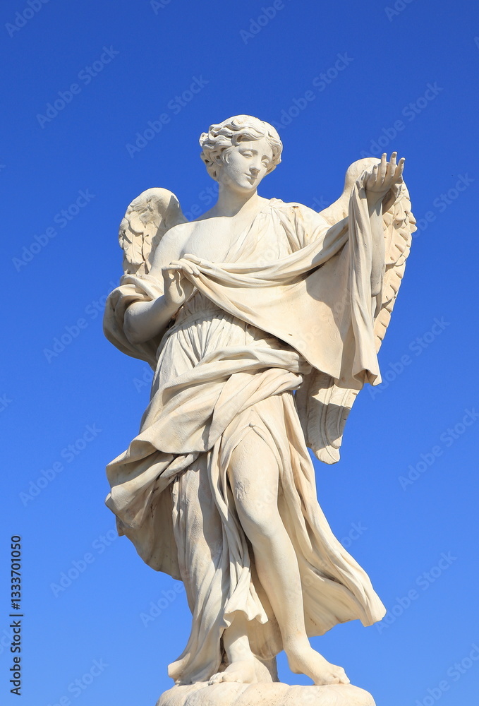 Obraz premium Angel with the Veil of Veronica Statue at Ponte Sant'Angelo Bridge in Rome, Italy, March 2025