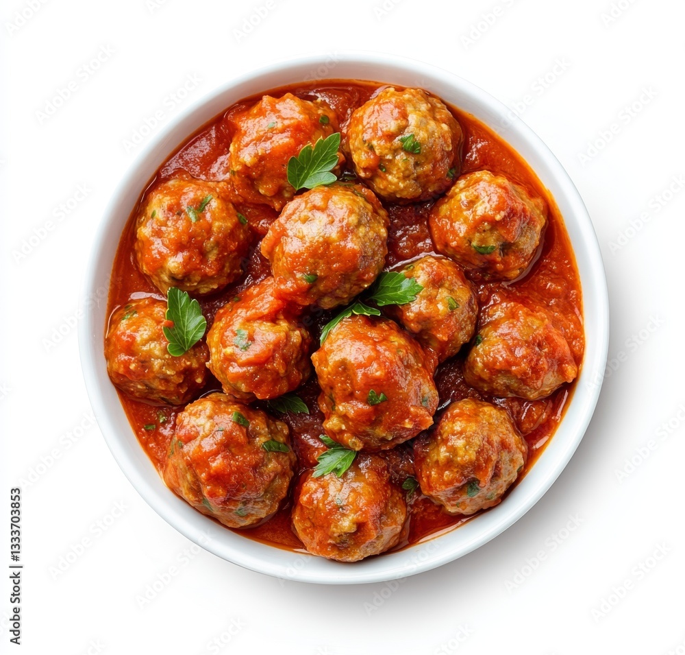 Fototapeta premium Meatballs in Tomato Sauce, Overhead View (2)