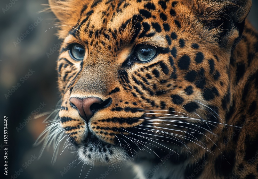Naklejka premium Close-Up Portrait of a Majestic Wild Cat with Striking Fur Patterns and Intense Gaze in Natural Habitat Focused on Predatory Beauty and Animal Kingdom