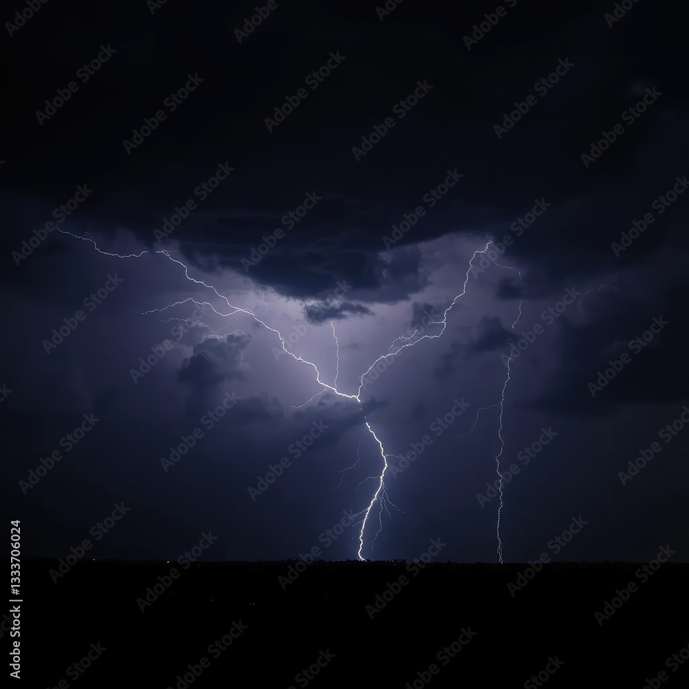 A dark and stormy night with lightning illuminating the sky, turbulent, storm A dark and stormy night with lightning illuminating the sky, turbulent, storm