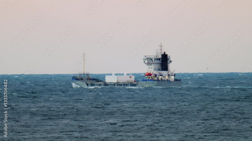 View of a boat moving on the sea in the evening View of a boat moving on the sea in the evening