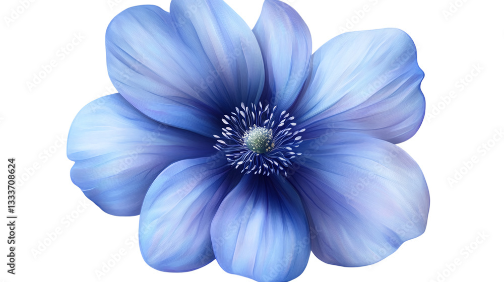 Fototapeta premium Blue flower with detailed petals, isolated on transparent background