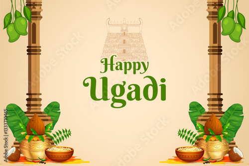 Ugadi traditional festival holiday background for the New Year s Day for the states of Andhra Pradesh, Telangana, and Karnataka in India