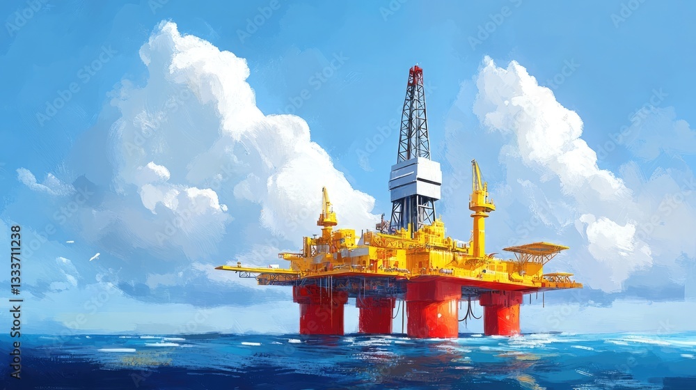 Obraz premium Offshore Platform Shining Under a Clear Sky