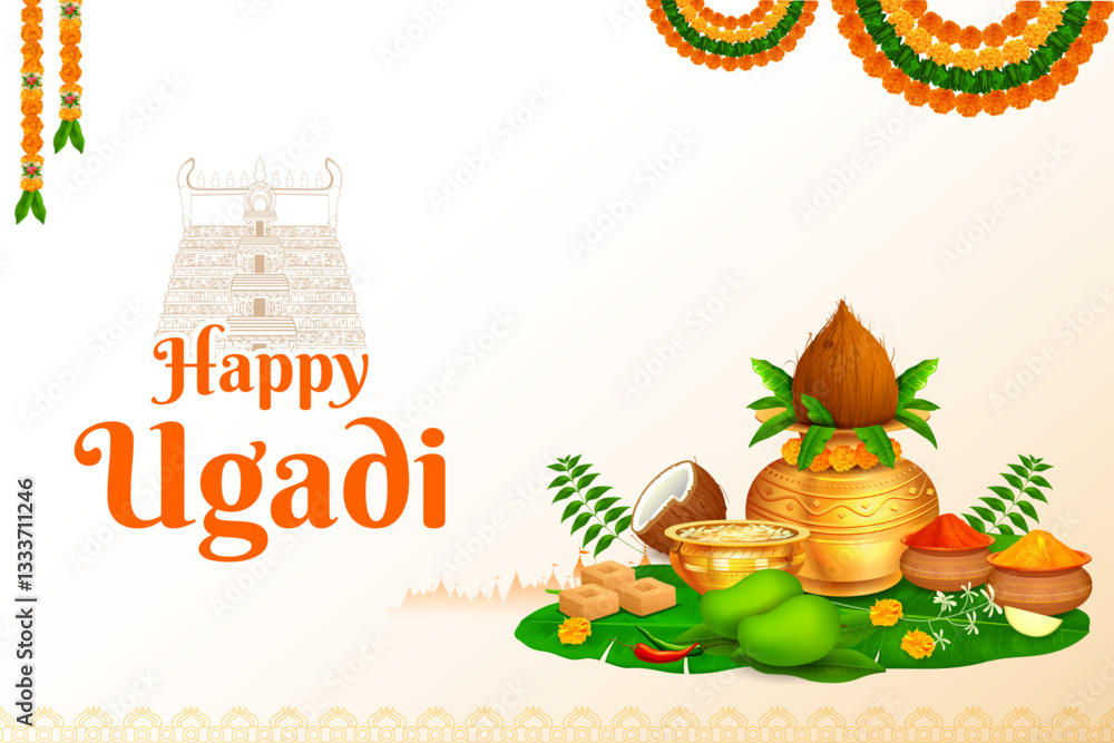 Fototapeta premium Ugadi traditional festival holiday background for the New Year s Day for the states of Andhra Pradesh, Telangana, and Karnataka in India