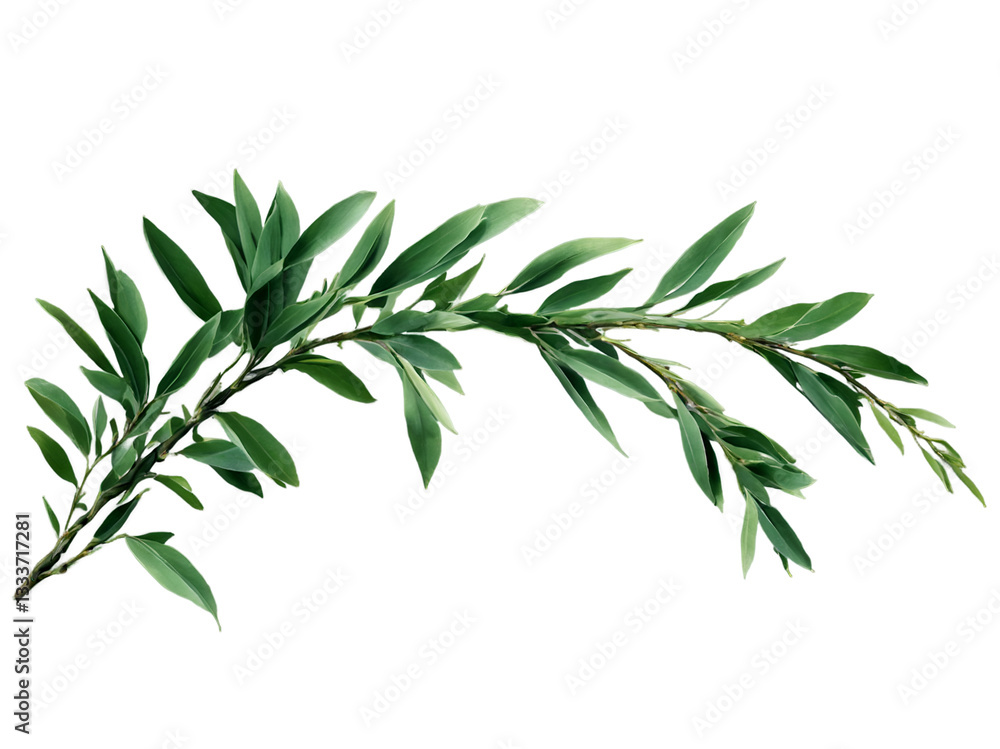 Fototapeta premium Delicate Willow Branch with Flowing Green Leaves on Black Background